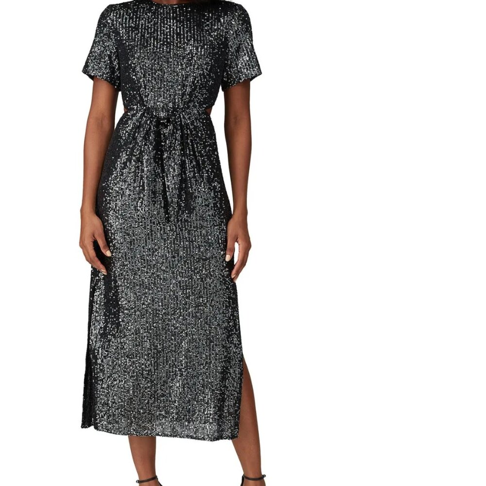 C/MEO Collective Lustre Sequin Midi Dress Black XL Cutout